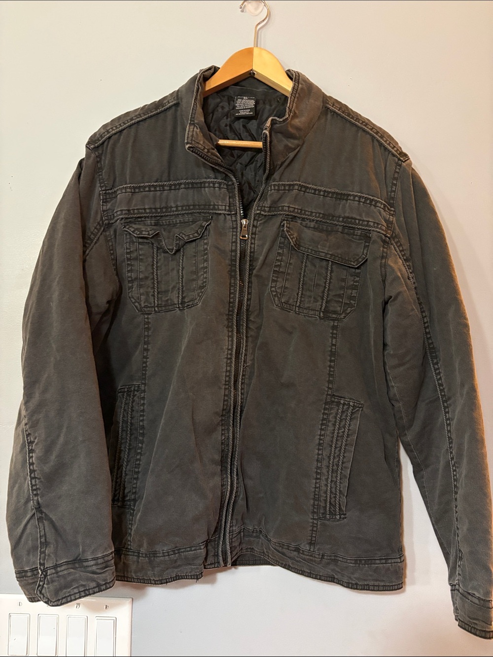 Ring of Fire Men’s XL Washed Black Utility Jacket Quilted Lined